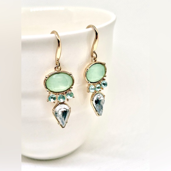 Aqua Chalcedony Crystal Glass & Rhinestone Statement Drop Earrings - Picture 5 of 5